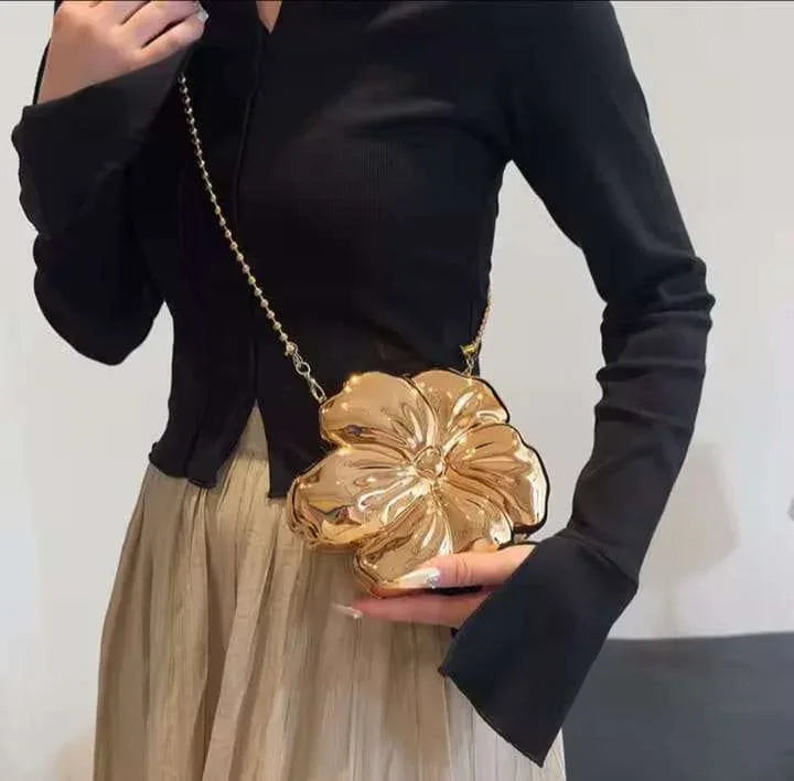 Metallic Flower Bag - Bagsberry.pk