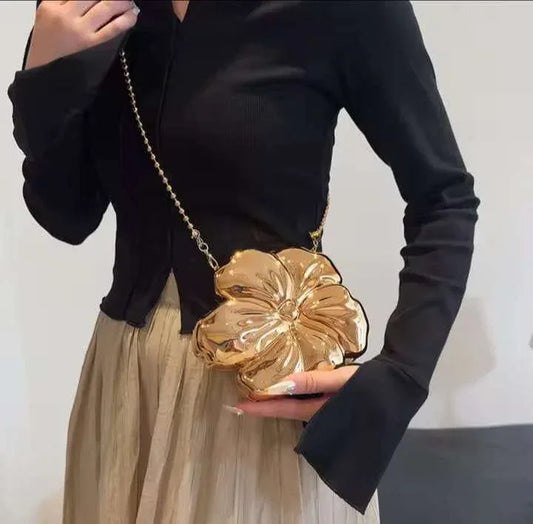 Metallic Flower Bag - Bagsberry.pk