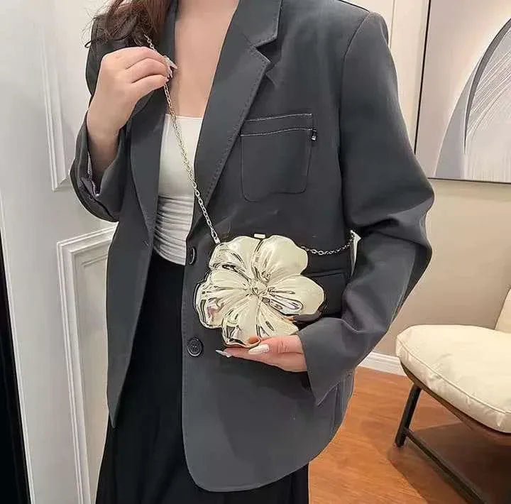 Metallic Flower Bag - Bagsberry.pk